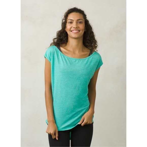 New Womens PrAna NWT S Constance Top Aqua Tee Shirt Organic Recycled Back Cowl - Picture 2 of 5